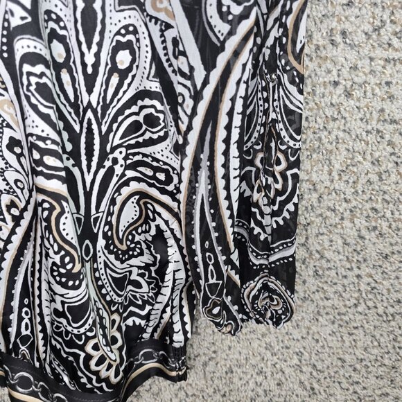 White House Black Market Top Womens 8 Black Paisely‎ Print Satin Blouse Casual - Picture 2 of 7